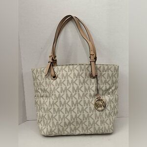 Michael Kors Beige and Tan Logo Tote EUC
